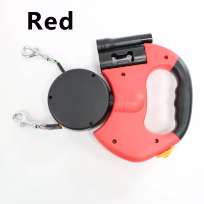 Correa retráctil automática para perros de doble punta, 3m, con linterna LED, caja de bolsas de basura, ruleta, cuerda de tracción doble de 360 grados, suministros para mascotas