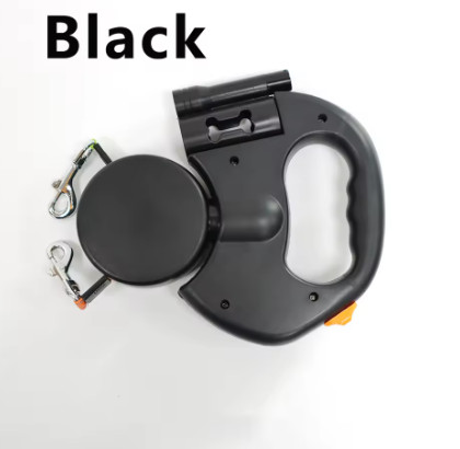 Correa retráctil automática para perros de doble punta, 3m, con linterna LED, caja de bolsas de basura, ruleta, cuerda de tracción doble de 360 grados, suministros para mascotas