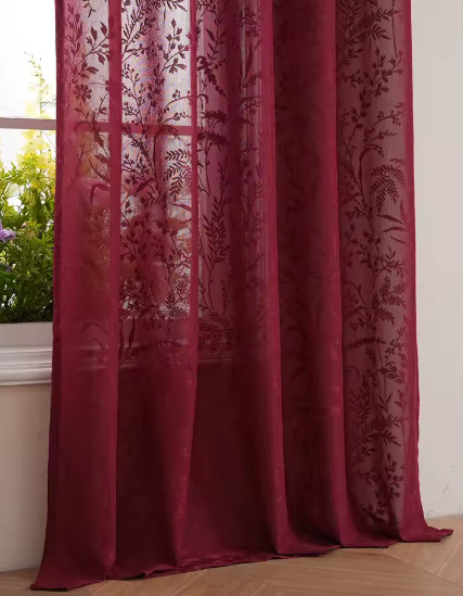 Cortinas de encaje de estilo Retro de hierba pequeña de Color vino tinto para tratamientos decorativos de ventana para sala de estar y dormitorio de verano