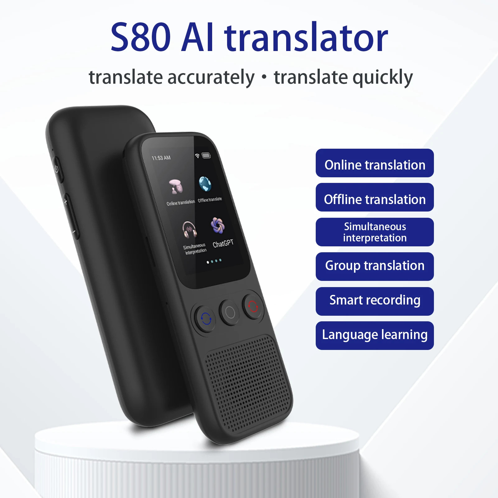 Dispositivo de Traducción de Idiomas AI Translator S80 con 138 Idiomas, Traducción por Voz, 17 Idiomas sin Conexión, Interpretación Simultánea