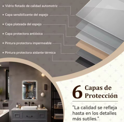 Espejo de Baño LED Cuadrado de 40x60 cm con Desempañado Táctil y 3 Colores Regulables
