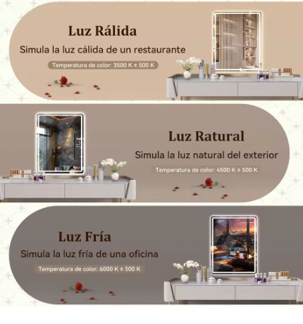 Espejo de Baño LED Cuadrado de 40x60 cm con Desempañado Táctil y 3 Colores Regulables