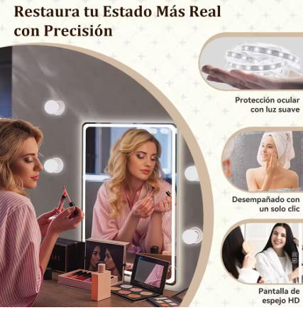 Espejo de Baño LED Cuadrado de 40x60 cm con Desempañado Táctil y 3 Colores Regulables