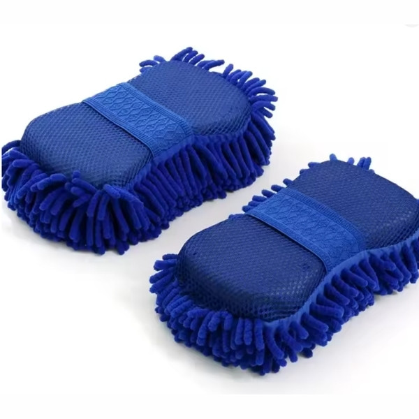 Esponja para lavado de coches de chenilla de microfibra azul