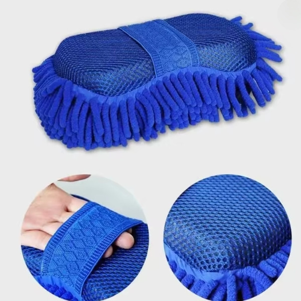 Esponja para lavado de coches de chenilla de microfibra azul