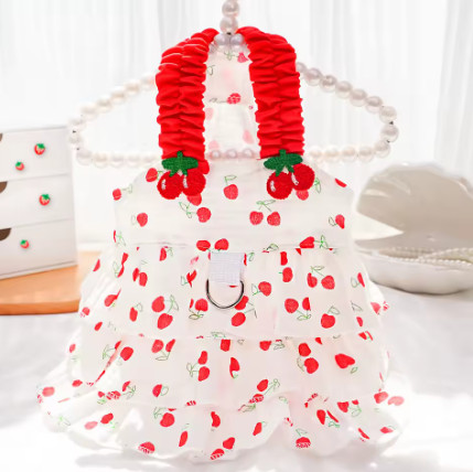Falda de algodón con diseño de cereza para perro, vestido bonito transpirable con tirantes para mascotas, ropa para perros grandes, falda para gato, vestido de princesa Chihuahua