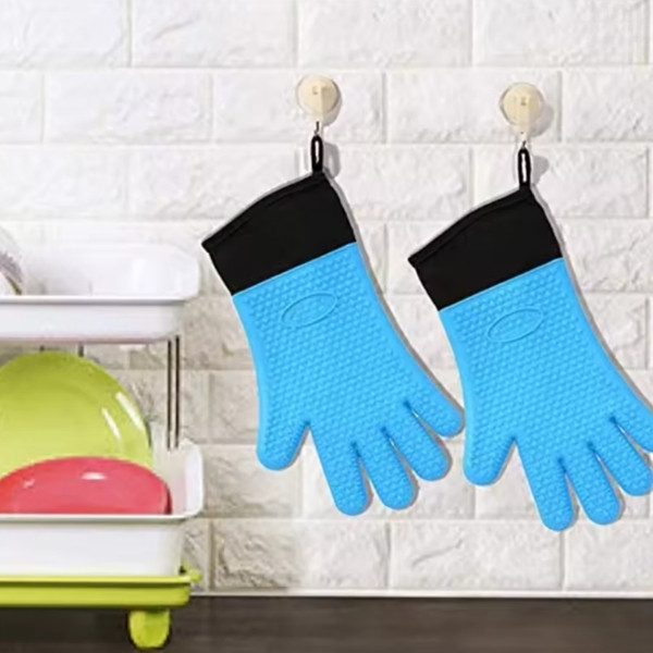 Guantes de horno de doble capa, guantes para hornear resistentes al calor con silicona y algodón