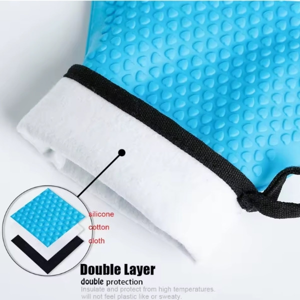 Guantes de horno de doble capa, guantes para hornear resistentes al calor con silicona y algodón