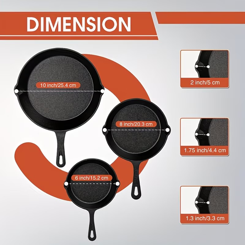 Juego de 3 piezas de utensilios de cocina antiadherentes de hierro fundido