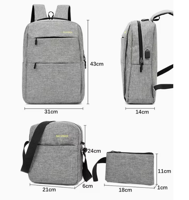 Juego de 3 piezas, mochila de viaje de gran capacidad para portátil de 15.6 pulgadas, resistente, impermeable y duradera, con un compartimento protector para el portátil, unisex, b