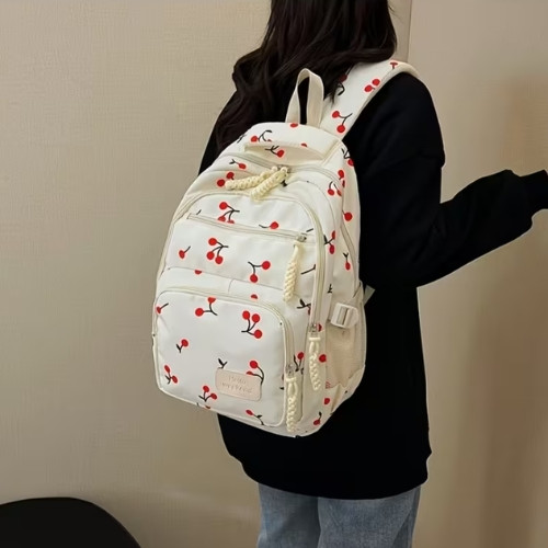 Juego de 3 piezas: mochila moderna y versátil con estampado de frutas, bolsa de gran capacidad estilo escolar, mochila casual y de moda para mujer