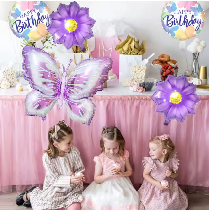 Juego de 5 uds de globos de aluminio de mariposa, conjunto de girasol púrpura, Baby Shower, boda, tema de mariposa romántica, decoraciones para fiesta de cumpleaños