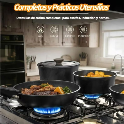 Juego de batería De Cocina 22 pz,, Juego De Sartenes Utensilios Antiadherente