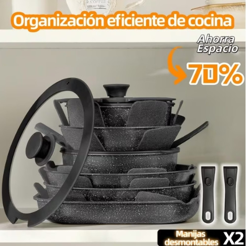 Juego de batería De Cocina 22 pz,, Juego De Sartenes Utensilios Antiadherente
