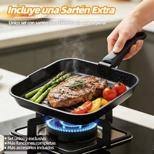Juego de batería De Cocina 22 pz,, Juego De Sartenes Utensilios Antiadherente