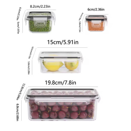 Juego de contenedores de almacenamiento de alimentos de 4 piezas con tapas a presión fáciles (4 tapas + 4 contenedores) - Contenedores de plástico herméticos para despensa