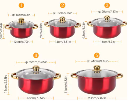 Juego de Ollas de Cocina de 5 Piezas, Acero Inoxidable con Tapa de Vidrio, Multiusos 1 vendido(s) 100K+ artículos similares vendidos  1 vendido(s)