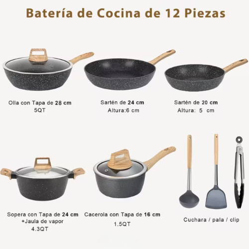 Juego De Ollas Y Sartenes Battery Juego De 12 Piezas De Ollas Y Sartenes De Granito Antiadherentes Para Uso Doméstico