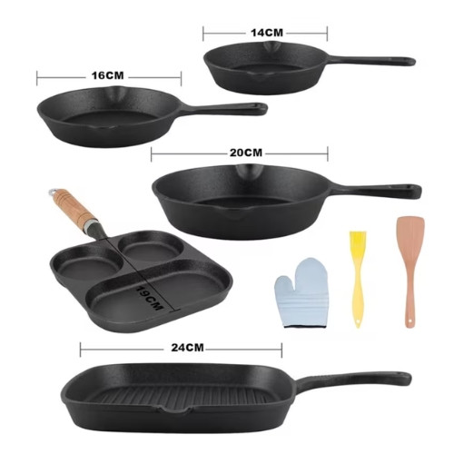 Juego de sartenes antiadherentes de hierro fundido 5 PZ CON 3 UTENSILIOS DE COCINA GRATIS D