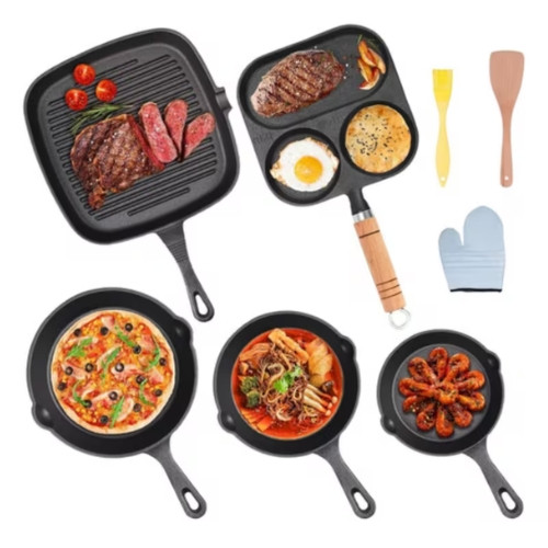 Juego de sartenes antiadherentes de hierro fundido 5 PZ CON 3 UTENSILIOS DE COCINA GRATIS D