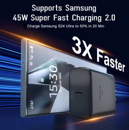 Kit Completo de Carga Rápida de 45W: Cargador de Pared USB C con Cable de 2 Metros para Samsung S24/ S23 Ultra Series y Tab S9/ S8