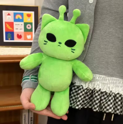 Lindo Peluche de Gato Alienígena, Gatito Verde, Muñeco de Peluche Suave, Kawaii, Anime, Almohada de Peluche, Decoración para el Hogar, Regalos para Parejas y Amigos
