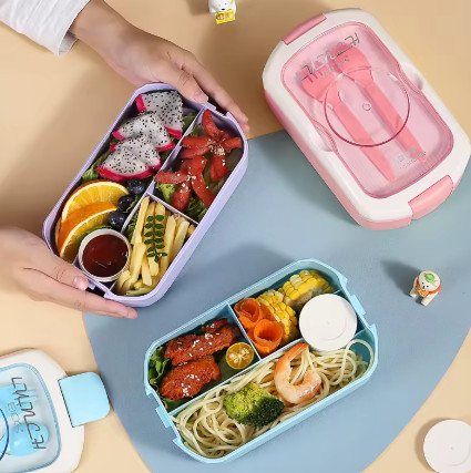 Lonchera bolsa Lunch Box Topper Bento Fiambrera Cubiertos Cuchara Tenedo Plástico 3 Compartimentos Almacenamiento Alimentos Cocina Colores frascos tupper hermetico