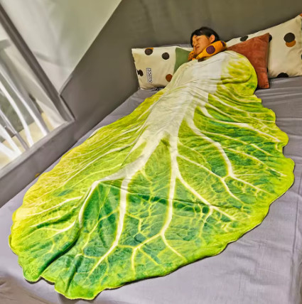 Manta de sofá para el hogar con patrón de repollo de franela de doble cara, manta cálida de diseño creativo suave para sala de estar