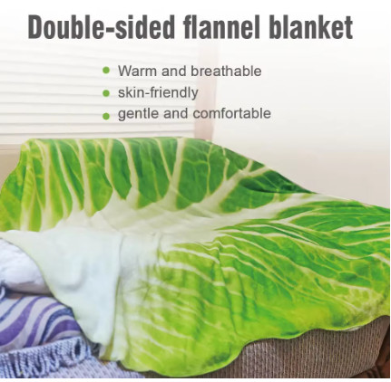 Manta de sofá para el hogar con patrón de repollo de franela de doble cara, manta cálida de diseño creativo suave para sala de estar