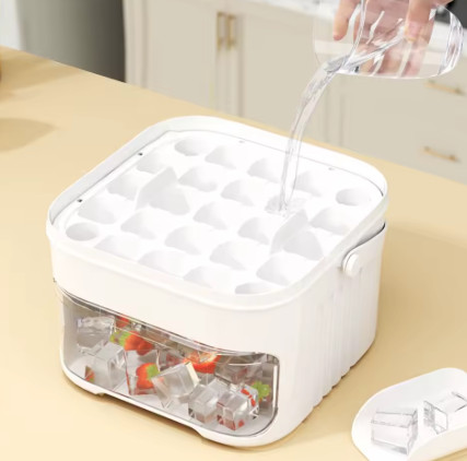 Máquina de hielo de 50 cubos con tapa de fácil prensa, máquina para hacer cubitos de hielo de doble capa, refrigerador, caja de hielo para almacenamiento de hielo para el hogar