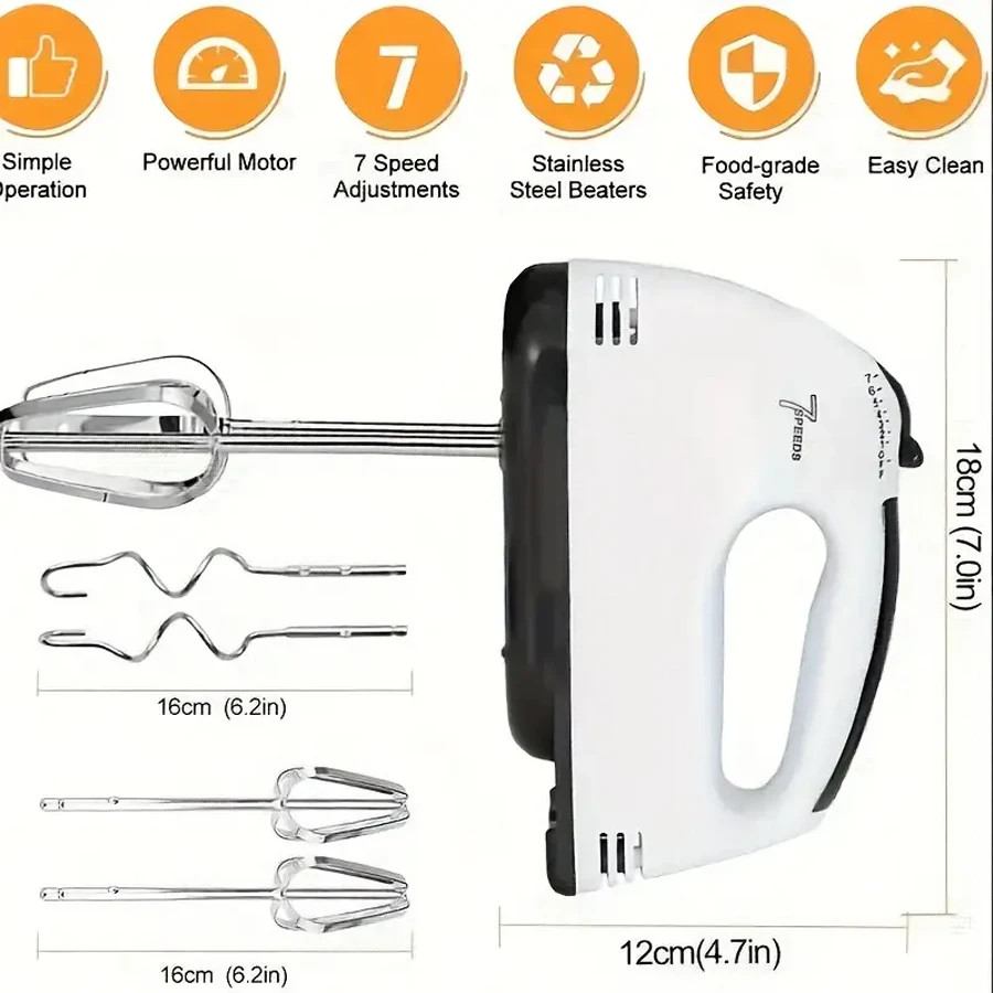 Mezcladora manual eléctrica de 7 velocidades, mezcladora automática portátil para mezclar huevos, crema y masa de pastelería