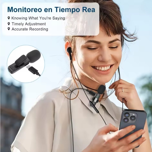 Micrófono de Solapa Inalámbrico con Cancelación de Ruido, Paquete de 2, Grabación de Video y Transmisión en Vivo, para iPhone, Android y Laptops