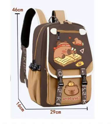 Mochila Capibara Kawaii Escolar 4 Compartimentos Multifuncional Marron Rosa Moda Gran Capacidad Ligera Con Estampado Para Niño Niña Adolecentes Practico