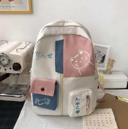 Mochila coreana con bonito gato de dibujos animados para mujer, mochila escolar para estudiantes de secundaria, mochila de viaje impermeable de nailon de gran capacidad
