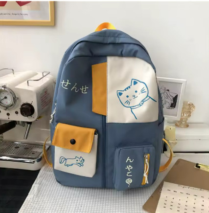 Mochila coreana con bonito gato de dibujos animados para mujer, mochila escolar para estudiantes de secundaria, mochila de viaje impermeable de nailon de gran capacidad