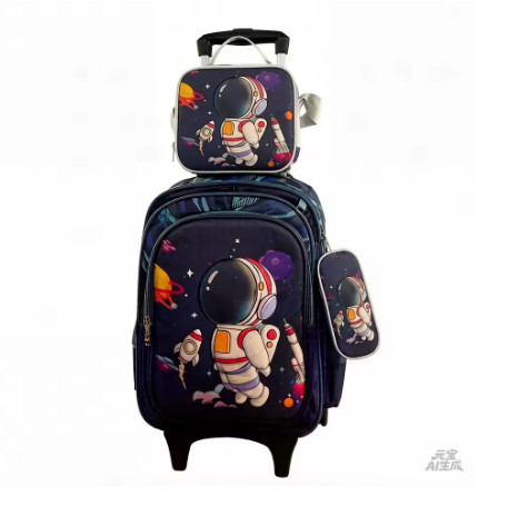 Mochila escolar con ruedas para niños, juego de 3 piezas, incluye lonchera térmica y estuche.
