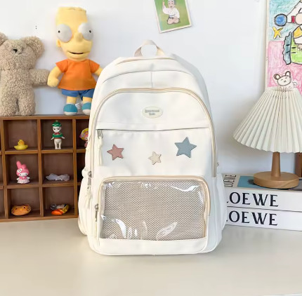 Mochila transparente de estrella estética japonesa Y2k para mujeres y estudiantes, mochila escolar informal de estrella Kawaii para niñas, mochilas Preppy de alta capacidad