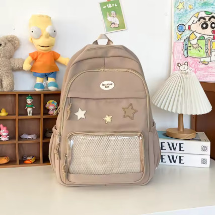 Mochila transparente de estrella estética japonesa Y2k para mujeres y estudiantes, mochila escolar informal de estrella Kawaii para niñas, mochilas Preppy de alta capacidad