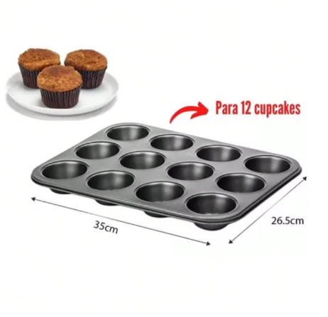 Molde Charola Antiadherente Para 12 Cupcakes ,Muffins, Mantecada Repostería