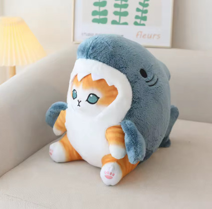 Muñeco de Peluche de tiburón y gato para bebé, Animal de Peluche suave de dibujos animados, lindo regalo de cumpleaños y Navidad para niños