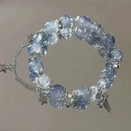 Nueva pulsera de cristal con cuentas simples para mujeres y niñas, pulseras coreanas con borlas de plumas de zorro y flores, regalos de joyería de amistad 2024