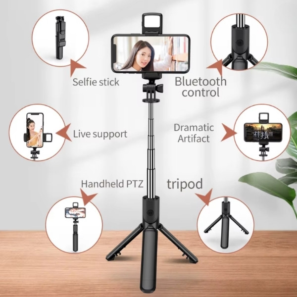 Nuevo trípode FGCLSY para cámara de smartphone, soporte con disparador Bluetooth y luz, soportes inalámbricos para palo selfie con soporte para teléfono