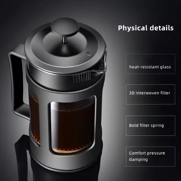 Olla de presión de filtro Francés para el hogar, taza de filtro de electrodomésticos, cafetera de presión de vidrio