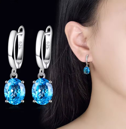 Pendientes colgantes para mujer, joyería de piedras preciosas de topacio azul con peridoto de cristal rojo Natural