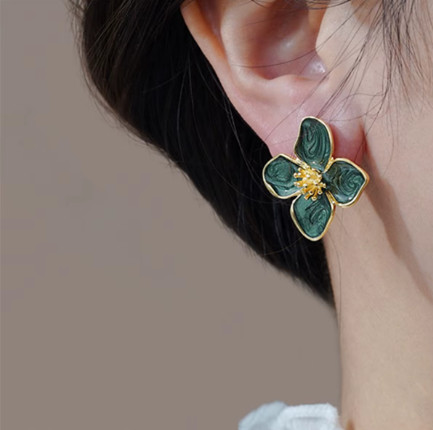 Pendientes con pasador de flor esmaltada caída de hibisco para mujer y niña, moda francesa Ins Vintage 2023, regalos de joyería románticos