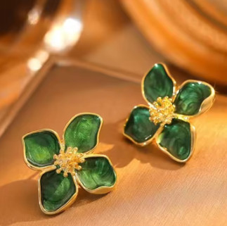 Pendientes con pasador de flor esmaltada caída de hibisco para mujer y niña, moda francesa Ins Vintage 2023, regalos de joyería románticos