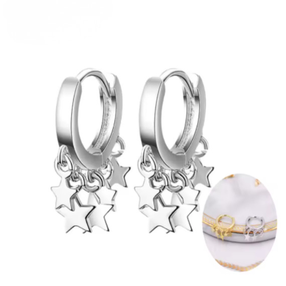 Pendientes de aro de estrella para mujer, estrella de cinco puntas, Luna, colgante de circón blanco, regalo de joyas de fiesta de moda Huggie