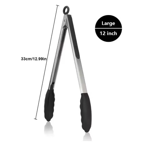 Pinzas de Cocina de Acero Inoxidable Resistentes, Disponibles en 3 Tamaños, con Puntas de Silicona, Resistentes al Calor, Diseño de Bloqueo, Agarre Seguro