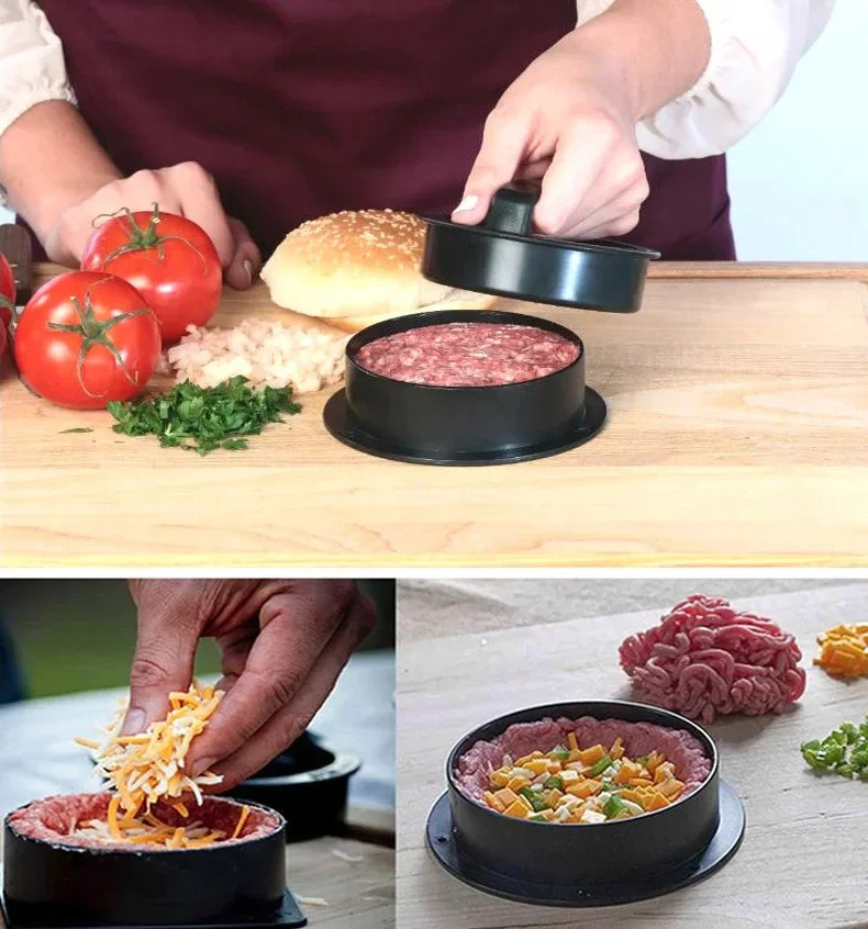 Prensa de carne para hamburguesas, ABS, forma redonda, antiadherente