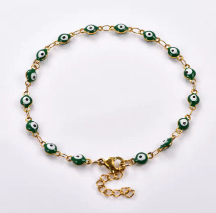 Pulsera redonda de acero inoxidable de 4mm con eslabones de mal de ojo turco, cadena de mano para mujer y niña, tobilleras, joyería de Metal, regalo de verano